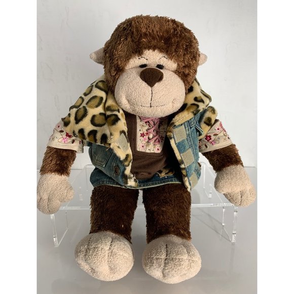 Build a Bear 19" Monkey Brown and Cream Clothed in Jean Reversible Outfit - Picture 1 of 7